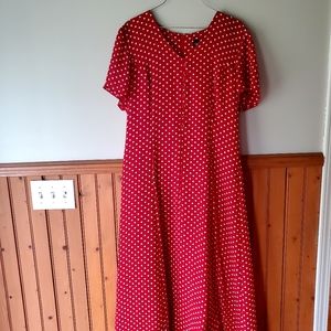 Red country dress with white polka dots long